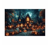 TERUEA Home Selections Painted Flower 3D Wall Canvas. A haunted house with a full moon in the background Colorful Botanical Wall Poster for Bedroom Living Room Decor(Black)-60x90cm1 Unframed