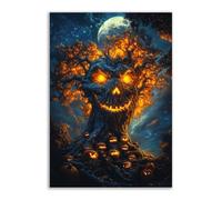 TERUEA Home Selections Painted Flower 3D Wall Canvas. A spooky tree with eyes and a mouth, Colorful Botanical Wall Poster for Bedroom Living Room Decor(Yellow)-70x100cm1 Unframed