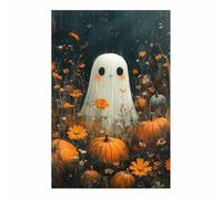TERUEA Home Selections Painted Flower 3D Wall Canvas. Haunted house with a full moon night sky Colorful Botanical Wall Poster for Bedroom Living Room Decor(Orange)-20x30cm1 Unframed