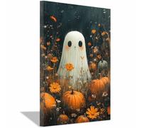 TERUEA Home Selections Painted Flower 3D Wall Canvas. Haunted house with a full moon night sky Colorful Botanical Wall Poster for Bedroom Living Room Decor(Orange)-60x90cm1 Framed