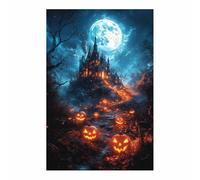 TERUEA Home Selections Painted Flower 3D Wall Canvas. Haunted house with spooky pumpkins and a dark forest Colorful Botanical Wall Poster for Bedroom Living Room Decor(Orange)-70x100cm1 Unframed