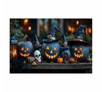TERUEA Home Selections Painted Flower 3D Wall Canvas. Pumpkin decorated with a witch hat and skull, Colorful Botanical Wall Poster for Bedroom Living Room Decor(Black)-40x60cm1 Unframed