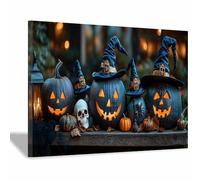TERUEA Home Selections Painted Flower 3D Wall Canvas. Pumpkin decorated with a witch hat and skull, Colorful Botanical Wall Poster for Bedroom Living Room Decor(Black)-40x60cm1 Framed