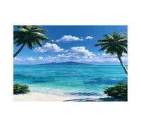 TERUEA Home Selections Painted Flower 3D Wall Canvas White Sand Lagoon, Palms & Distant Isle Under Blue Skies Spa Pictures Wall Decor Art Prints for Yoga Meditation Room(Turquoise)-20x30cm1 Unframed