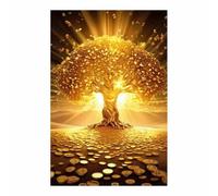 TERUEA Large Flowers Canvas Wall Art Golden Money Tree with Coins Fantasy Art Flickering Flower Modern Abstract Paintings(Gold)-40x60cm1 Unframed