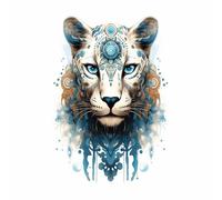 TERUEA Minimalist Wall Art Gothic Animal Painting Ornamental Leopard with Blue Accents, Stylish Animal Decor Canvas Wall Art Watercolor Prints Pictures(Blue-White)-70x100cm1 Unframed