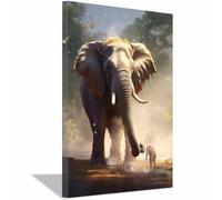 TERUEA Modern Art Animal Canvas Wall Decor, Elephant with Baby in Forest, Heartwarming Animal Decor Canvas Wall Art Bathing Animals Humor Abstract Prints,(Brown)-40x60cm1 Framed
