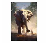 TERUEA Modern Art Animal Canvas Wall Decor, Elephant with Baby in Forest, Heartwarming Animal Decor Canvas Wall Art Bathing Animals Humor Abstract Prints,(Brown)-20x30cm1 Unframed