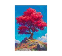 TERUEA Modern Floral Giclee Canvas Prints Artwork Scarlet Tree Perched On Hilltop, Clear Pale Blue Sky View Canvas Wall Art for Home Decor Modern Bathroom Office (Red)-20x30cm Unframed