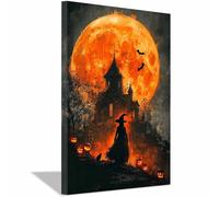 TERUEA Modern Floral Giclee Canvas Prints Flowers Artwork Haunted house with a full moon night sky for Bedroom Living Room Home Office Decoration,Set of 1(Coral)-70x100cm1 Framed