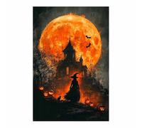 TERUEA Modern Floral Giclee Canvas Prints Flowers Artwork Haunted house with a full moon night sky for Bedroom Living Room Home Office Decoration,Set of 1(Coral)-70x100cm1 Unframed
