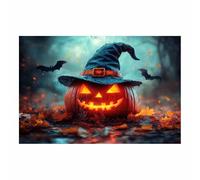 TERUEA Modern Floral Giclee Canvas Prints Flowers Artwork Pumpkins wearing witch hats in the moonlight for Bedroom Living Room Home Office Decoration,Set of 1(Red)-70x100cm1 Unframed