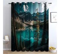 TERUEA Nature Scene Curtains, Turquoise Lake Mountain Pine Forest Curtain Farmhouse Flower Print Decorative Grommet Window Drapes Blackout Curtain for Bedroom(Sapphire Blue)-63" W x 90" L (Pack of 2)