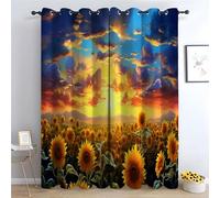 TERUEA Painting Printed Window Decor for Bedroom Living Room Drape Sunflower field under dramatic sunset sky Mountain Curtains-52 W x 96" L (Pack of 2)