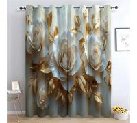 TERUEA Painting Printed Window Decor for Bedroom Living Room Drape White Gold Rose Floral Curtain Mountain Curtains-63 W x 90" L (Pack of 2)