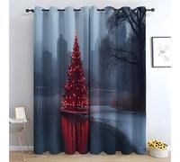 TERUEA Picture Bathroom Curtains Anti Mould Proof Resistant A red Christmas tree Urban City Night View Window Curtain-63 W x 90" L (Pack of 2)