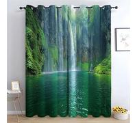 TERUEA Picture Curtains Anti Mould Proof Resistant forest waterfall into emerald pool Curtains Long Outdoor Scene-52 W x 96" L (Pack of 2)
