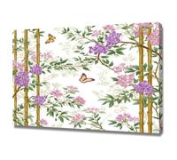 TERUEA Pictures Artwork Print Home Decor Gilded Bamboo, Violet Butterflies Seamless Floral Tile Print Canvas Wall Art for Home Decor Modern Bathroom Office (Purple)-40x60cm Framed