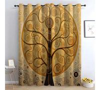 TERUEA Polyester Fabric Curtains Golden Swirl Tree Art Curtain Curtain Spring Garden Landscape (Champagne)-52" W x 108" L (Pack of 2)
