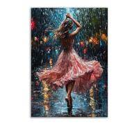 TERUEA Posters Paintings for Bedroom Living Room Decor, Beautiful woman in pink dress dancing in the rain Canvas Prints Wall Art Pictures Artwork for Bedroom Home Decor(Pink)-30x45cm Unframed