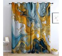 TERUEA Resistant Polyester Fabric Curtains Gold Blue Abstract Liquid Art Curtain Window, Flowers, Garden Washable Polyester Fabric Curtain for Outdoor(Yellow)-63" W x 90" L (Pack of 2)