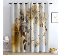 TERUEA Resistant Polyester Fabric Curtains Gold Floral Elegant Art Curtain Window, Flowers, Garden Washable Polyester Fabric Curtain for Outdoor(Yellow)-63" W x 90" L (Pack of 2)
