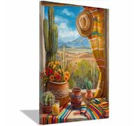 TERUEA Romantic Blossom Paintings Plant Pictures Canvas Prints Mexican Desert Window Cactus View for Women's Girl's Bedroom Living Room Bathroom Gift(Terracotta)-40x60cm1 Framed