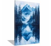 TERUEA Romantic Blossom Paintings Plant Pictures s Navy Blue Mountain Lake Reflection Forest Print (Navy Blue)-30x45cm Framed