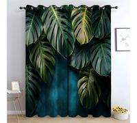 TERUEA Shower Curtains for Bathroom Spring Scenery White Polyester Anti Mould Waterproof Small Bath Curtain Dark blue-green and light gray leaves Forest Curtains,-42" W x 63" L (Pack of 2)