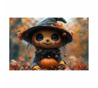 TERUEA Vintage Halloween Canvas Wall Art, A cute little scarecrow holding a pumpkin Victorian Picture Print, Creepy Spooky Ghost Dark Academia Wall Decor (Orange)-20x30cm1 Unframed