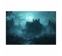 TERUEA Vintage Halloween Canvas Wall Art, A haunted house in the moonlight, bats flying, Victorian Picture Print, Creepy Spooky Ghost Dark Academia Wall Decor (Dark Gray)-60x90cm1 Unframed