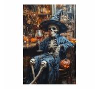 TERUEA Vintage Halloween Canvas Wall Art, A skeleton in a blue robe Creepy Halloween Full Moon Night Sky Print, Scary Witch Silhouette Pictures (White)-70x100cm1 Unframed