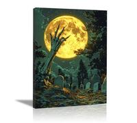 TERUEA Vintage Halloween Canvas Wall Art, A skeleton's hand sticking out of the ground in front Victorian Picture Print, Creepy Spooky Ghost Wall Decor (Yellow)-30x45cm1 Framed