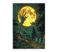 TERUEA Vintage Halloween Canvas Wall Art, A skeleton's hand sticking out of the ground in front Victorian Picture Print, Creepy Spooky Ghost Wall Decor (Yellow)-40x60cm1 Unframed