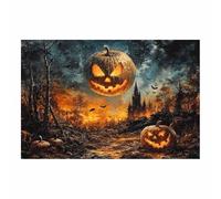TERUEA Vintage Halloween Canvas Wall Art, A spooky haunted house background with pumpkins, Victorian Picture Print, Creepy Spooky Ghost Dark Academia Wall Decor (Orange)-60x90cm1 Unframed
