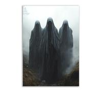 TERUEA Vintage Halloween Canvas Wall Art, Three cloaked figures in the fog, Victorian Picture Print, Creepy Spooky Ghost Wall Decor (Black)-80x120cm1 Unframed