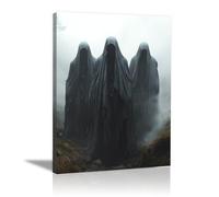 TERUEA Vintage Halloween Canvas Wall Art, Three cloaked figures in the fog, Victorian Picture Print, Creepy Spooky Ghost Wall Decor (Black)-70x100cm1 Framed