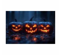 TERUEA Vintage Halloween Canvas Wall Art, Three scary pumpkins lit up in the dark Creepy Halloween Full Moon Night Sky Print, Scary Witch Silhouette Pictures (Black)-20x30cm1 Unframed