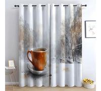 TERUEA Washable Water Repellent Curtains Bathroom A cup of coffee on the windowsill, a patch of snow outside Curtains City Skyline Cityscape Window-52 W x 96" L (Pack of 2)