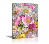 TERUEA Watercolor Flower Wall Art Poster Wildflower Prints Blush White Yellow Mixed Bloom Botanical Floral Print Canvas Wall Art for Home Decor Modern Bathroom Office (Pink)-70x100cm Framed