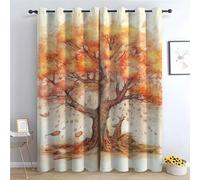 TERUEA Waterfall Nature Scene Curtains, Autumn Tree Watercolor Art Curtain Farmhouse Flower Print Decorative Grommet Window Drapes Blackout Curtain for Bedroom(Orange)-42" W x 54" L (Pack of 2)