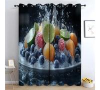 TERUEA Waterfall Nature Scene Curtains, Mixed berries splashing water ice plate fresh fruit Curtains Nature Landscape Scenery Fabric Polyester-42 W x 54" L (Pack of 2)