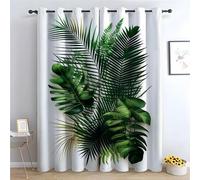 TERUEA Waterfall Nature Scene Curtains, Tropical Leaves Green Art Curtain Farmhouse Flower Print Decorative Grommet Window Drapes Blackout Curtain for Bedroom(Green)-42" W x 84" L (Pack of 2)