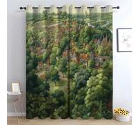 TERUEA Waterfall Nature Scene Curtains, Village Forest Landscape Art Curtain Farmhouse Flower Print Decorative Grommet Window Drapes Blackout Curtain for Bedroom(Green)-28" W x 63" L (Pack of 2)