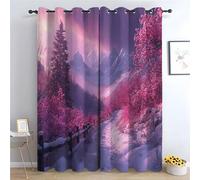 TERUEA Waterproof Fabric Pattern Neutral Bathroom Decor A pink-purple sky against the backdrop of white snow Curtains Eyelet Soft Thermal Blackout Curtains-52 W x 72" L (Pack of 2)