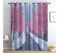 TERUEA Waterproof Fabric Pattern Neutral Bathroom Decor A snowy scene with neatly arranged trees Urban City Night View Window Curtain-52 W x 120" L (Pack of 2)