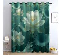 TERUEA Waterproof Mildew & Mould Resistant Polyester Fabric Curtain Close-up of light green and white Tranquil Flowers leaves Mountain Shower Curtain-42 W x 63" L (Pack of 2)