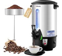 TERUISI 1300W Coffee Urn, 65 Cups/9L Commercial Coffee Maker Hot Water Dispenser with Filter Basket & Adjustable Temperature Stainless Steel 220V