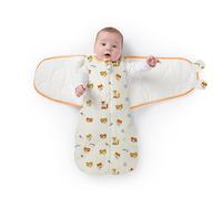 Teruko Swaddle Sleep Sack 0-6 Months - 2.5 TOG Quilted Cotton Baby Sleeping Bag, 2-Way Zip, Velcro Wrap, Family Fox, UK Company