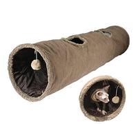 Terunat Cat Tunnel for Indoor Cats, 51×12 inch Foldable Big Cat Tunnel, Brown Suede Pet Tunnels with Two Peepholes and a Bubble Ball